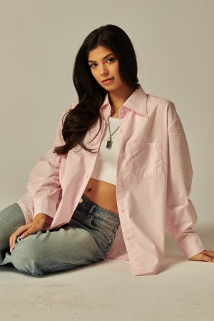 ALICE-01<br/>Cotton Blend Poplin Oversized Button-Up Shirt