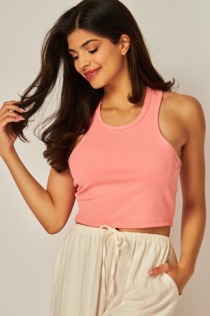 ALO-R21<br/>Ribbed Knit Cropped Racerback Tank Top