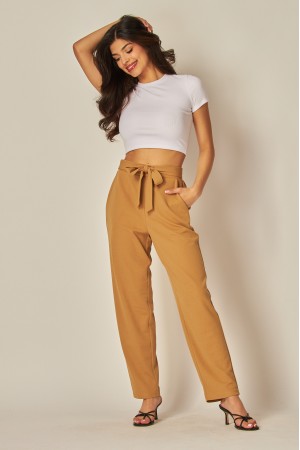 ANF200<br/>Knit Crepe High Waist Self Tie Straight Pants