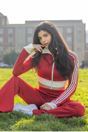 AUDEY-03T<br/>4 Stripes Two-Way Zipper Cropped Track Jacket