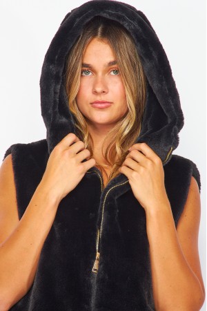 BUNNY-100<br/>Faux Rabbit Fur Zip Up Hoodie Zip Up Vest