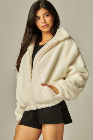 BUNNY-200<br/>Bunny Faux Fur Oversized Bomber Jacket