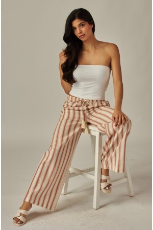CELINE-250<br/>Striped Relaxed Wide Leg Linen Pants