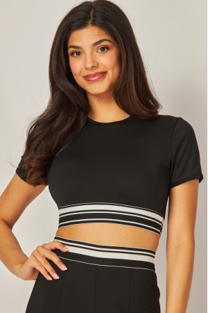 DG-T01<br/>Spandex Contrast Banded Short Sleeve Cropped Top