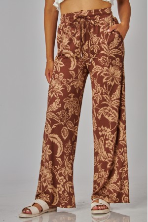 EVE02<br/>Printed Stretchy Ribbed Drawstring Pocket Wide Leg Pants