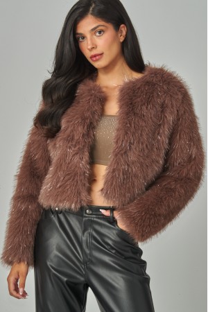 FOX-100<br/>Shiny Glam Attitude Faux Fur Jacket