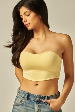 GIGI-01<br/>Seamless Textured Built In Bra Shaper Bandeau Top