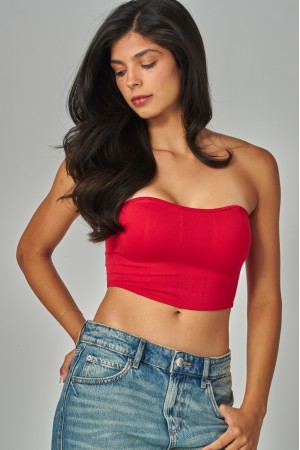 GIGI-01<br/>Seamless Textured Built In Bra Shaper Bandeau Top