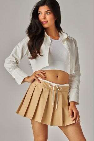 GLORY-1<br/>Contrast Drawstring Pleated Mini Skort