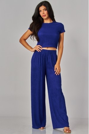 IRIS-19S<br/>Crinkle Plisse Short Sleeve Loungewear Set
