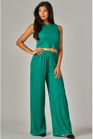 IRIS-1S<br/>Crinkle Textured Cropped Top 2pc Loungewear Set
