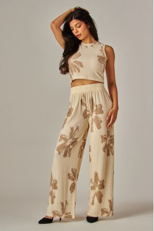 IRIS-1SP<br/>Print Crinkled Plisse 2pc Loungewear Set