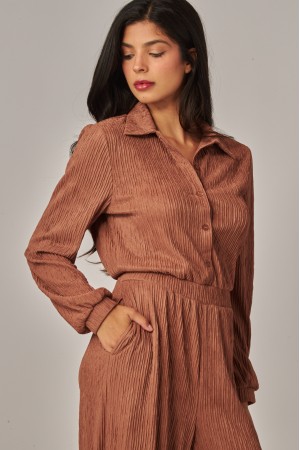 IRIS-20J<br/>Crinkled Plisse Button Up Casual Jumpsuit