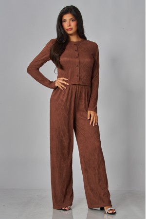 IRIS-21S<br/>Crinkled Plisse Button Down Round Neck Loungewear Set