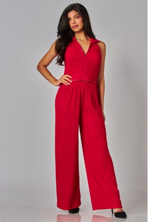 IRIS-2S<br/>Crinkled Plisse Collar Zip-up 2pc Loungewear Set