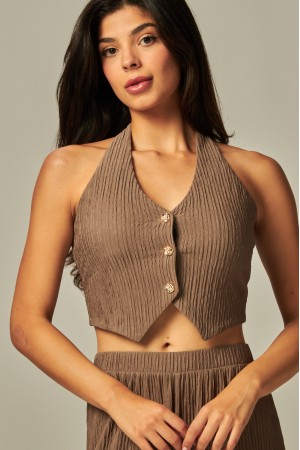 IRIS-8S<br/>Crinkled Plisse Vest 2pc Pants Set
