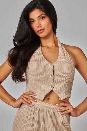 IRIS-8S<br/>Crinkled Plisse Vest 2pc Pants Set