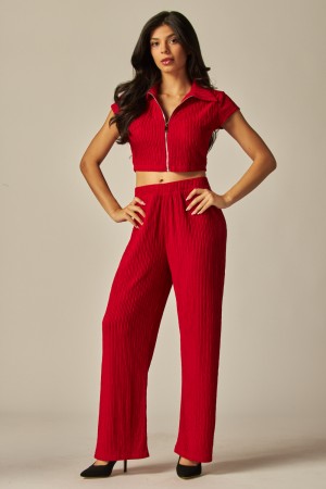 IRIS-9S<br/>Crinkled Plisse Zip Up Loungewear Set