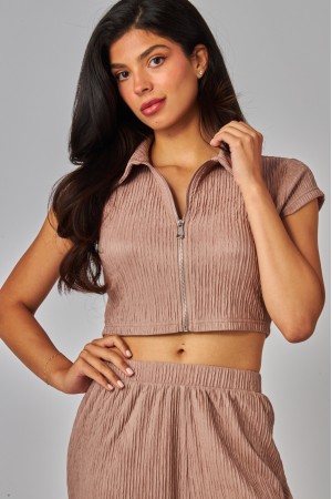 IRIS-9S<br/>Crinkled Plisse Zip Up Loungewear Set