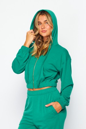 IVY101<br/>French Terry Cropped Zip-up Hoodie Jogger Set