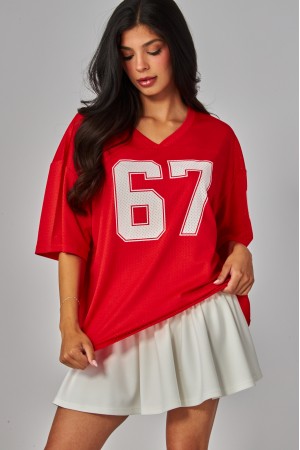JESSIE-01<br/>Oversized Gameday Mesh Graphic Jersey T-Shirt