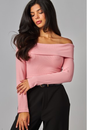 JOLIE-11LT<br/>Ribbed Knit Off Shoulder Long Sleeve Top
