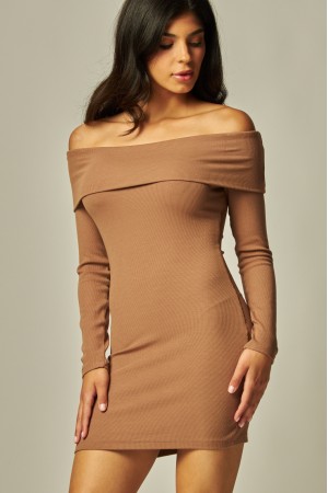 JOLIE-14D<br/>Soft Ribbed Knit Off Shoulder Dress