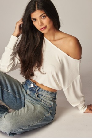 JOLIE-16LS<br/>Soft Ribbed Knit Off Shoulder Long Sleeve Top