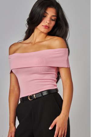 JOLIE-6T<br/>Ribbed Knit Off Shoulder Top