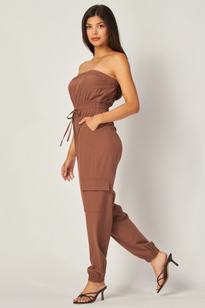 JS-900<br/>Long Cargo Drawstring Jogger Jumpsuit