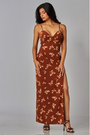KIM-03DR<br/>Leopard Print Silk Long Slip Dress
