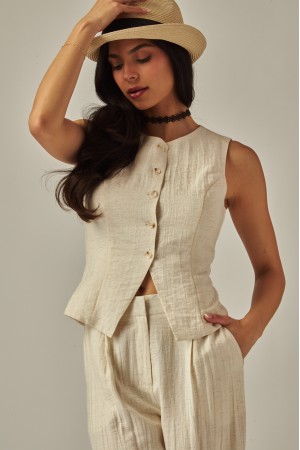 LAUREN-06T<br/>Linen Button-Up Suit Vest