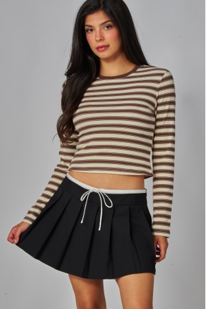 MIU-04<br/>Striped Rayon Ribbed Longsleeve Tee