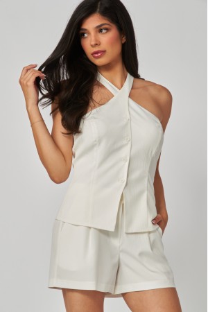 OFFY-6T<br/>Linen Blend Slim Fit Halter Top Vest