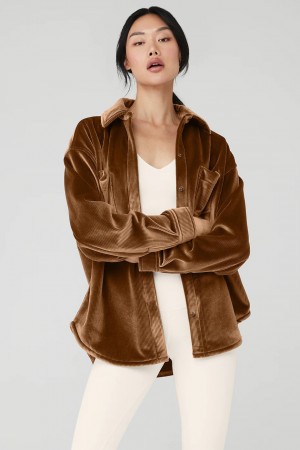 RISE-300<br/>Ribbed Velour Shirt Jacket Shacket