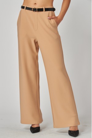 SCU208<br/>High Rise Wide Leg Scuba Knit Belted Pants