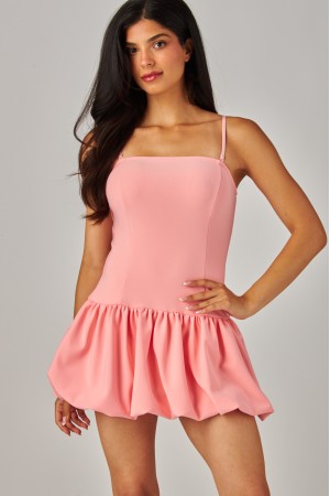 SCU600-DR<br/>Sleeveless Balloon Skirt Mini Dress with Thin Straps