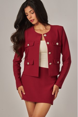 SCU607-S<br/>Scuba Knit Button Jacket Skirt Set