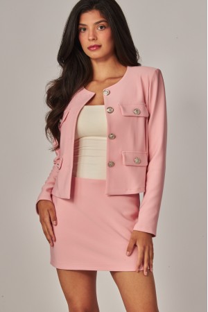 SCU607-S<br/>Scuba Knit Button Jacket Skirt Set