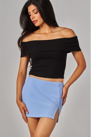 SCU711<br/>Scuba Slim Front-Slit Mini Skirt Skort