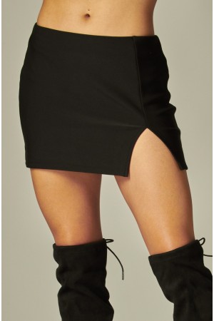 SCU711<br/>Scuba Slim Front-Slit Mini Skirt Skort