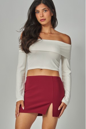 SCU711<br/>Scuba Slim Front-Slit Mini Skirt Skort