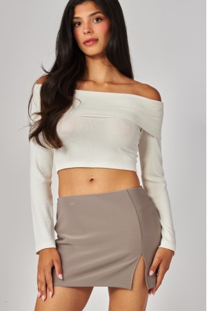 SCU711<br/>Scuba Slim Front-Slit Mini Skirt Skort