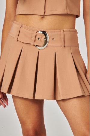 SCU722<br/>Scuba Belted Pleated Mini Skort Skirt