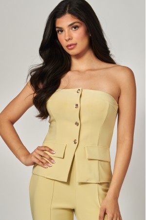 SCU801<br/>Scuba Knit Strapless Button Front Tube Top