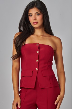 SCU801<br/>Scuba Knit Strapless Button Front Tube Top