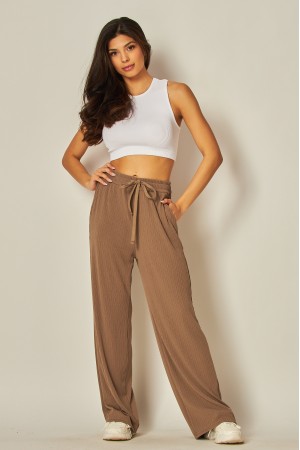 SOFIE-2<br/>Ribbed High-rise Drawstring Wide Leg Pants