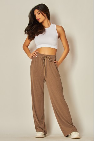 SOFIE-2<br/>Ribbed High-rise Drawstring Wide Leg Pants