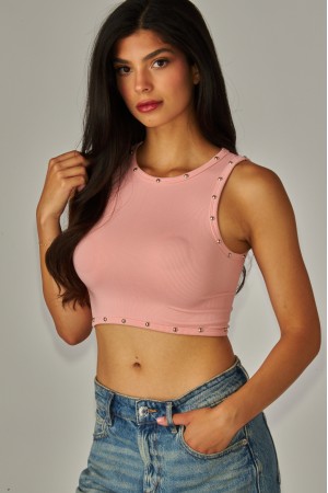 STONE-02<br/>Studded Seamless Crop Tank Top