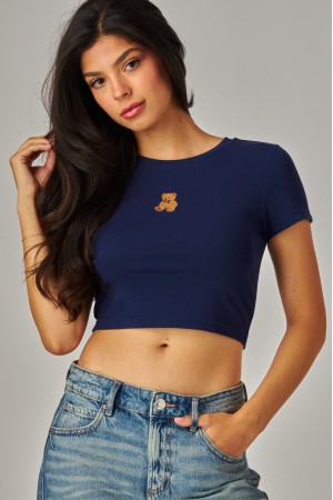 TEE-01<br/>Cotton Blend Graphic Design Crop Top Tee